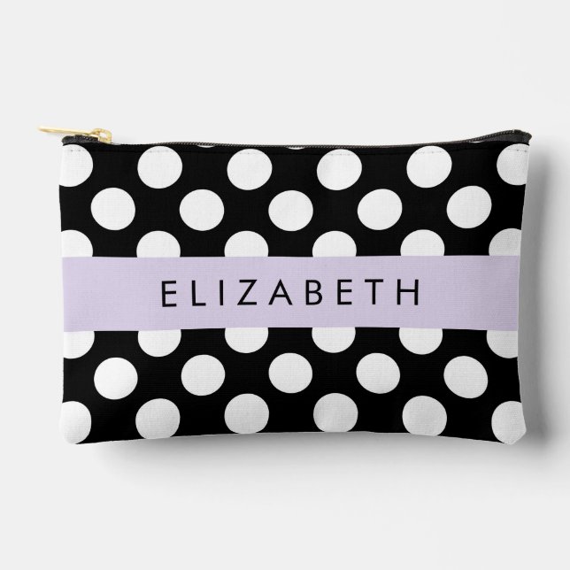 Black and White Polka Dots, Dotted, Your Name Accessory Pouch (Front)