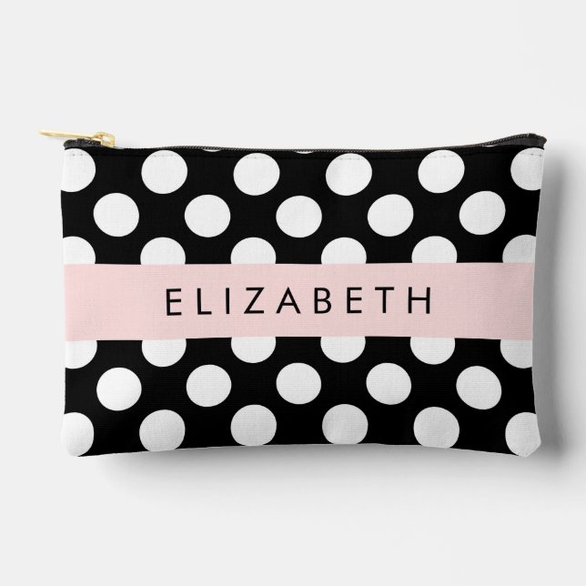 Black and White Polka Dots, Dotted, Your Name Accessory Pouch (Front)