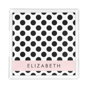 Black and White Polka Dots, Dotted, Your Name Acrylic Tray