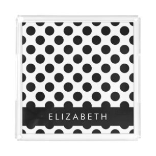 Black and White Polka Dots, Dotted, Your Name Acrylic Tray