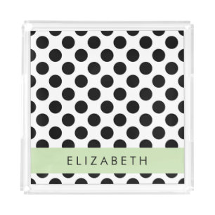 Black and White Polka Dots, Dotted, Your Name Acrylic Tray