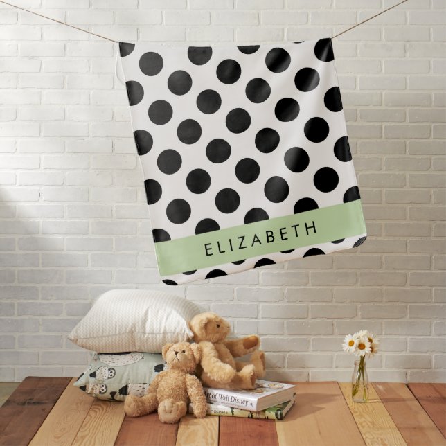 Black and White Polka Dots, Dotted, Your Name Baby Blanket (In Situ)