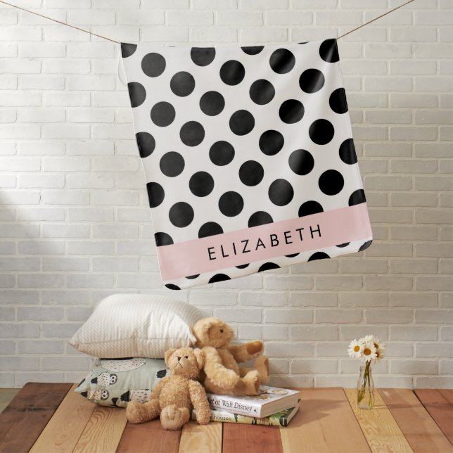 Black and White Polka Dots, Dotted, Your Name Baby Blanket (In Situ)