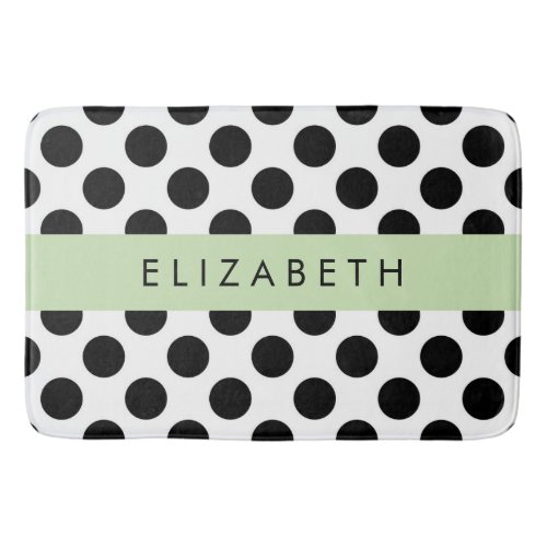 Black and White Polka Dots Dotted Your Name Bath Mat