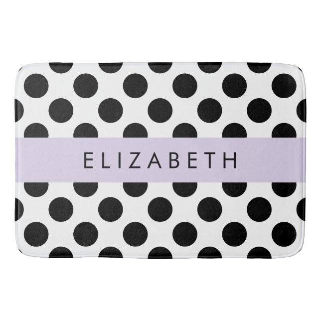 Black and White Polka Dots, Dotted, Your Name Bath Mat (Front)