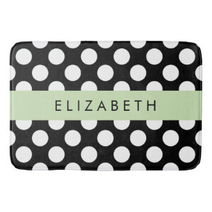 Black and White Polka Dots, Dotted, Your Name Bath Mat