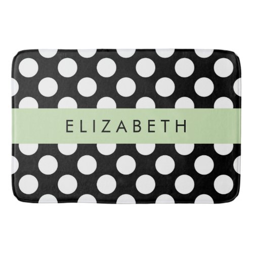 Black and White Polka Dots Dotted Your Name Bath Mat