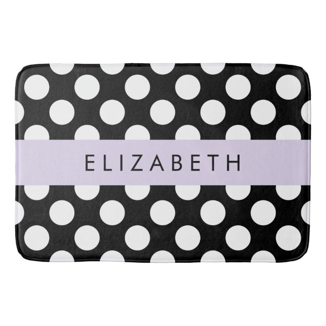 Black and White Polka Dots, Dotted, Your Name Bath Mat (Front)