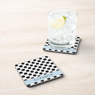 Black and White Polka Dots, Dotted, Your Name Beverage Coaster