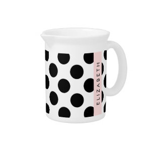 Black and White Polka Dots, Dotted, Your Name Beverage Pitcher