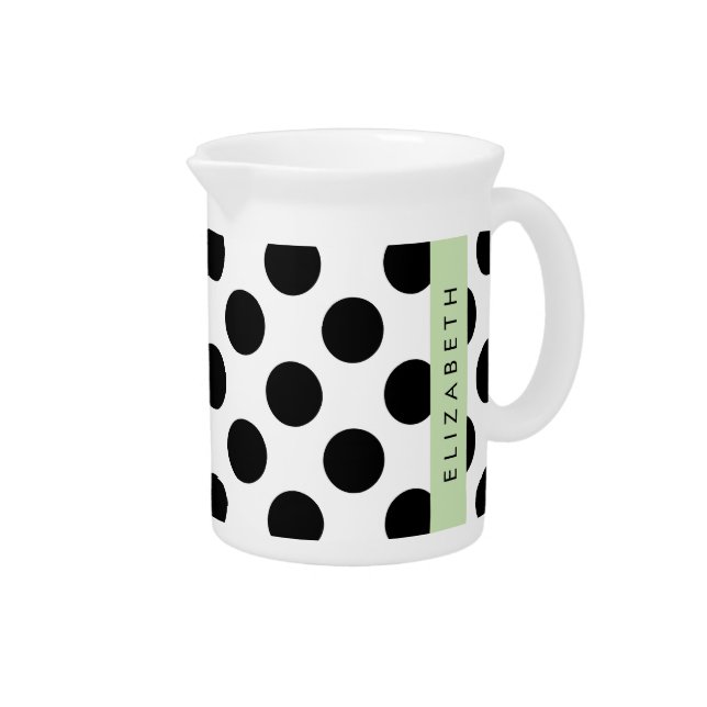 Black and White Polka Dots, Dotted, Your Name Beverage Pitcher (Right)