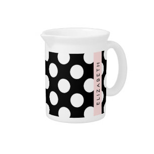 Black and White Polka Dots, Dotted, Your Name Beverage Pitcher