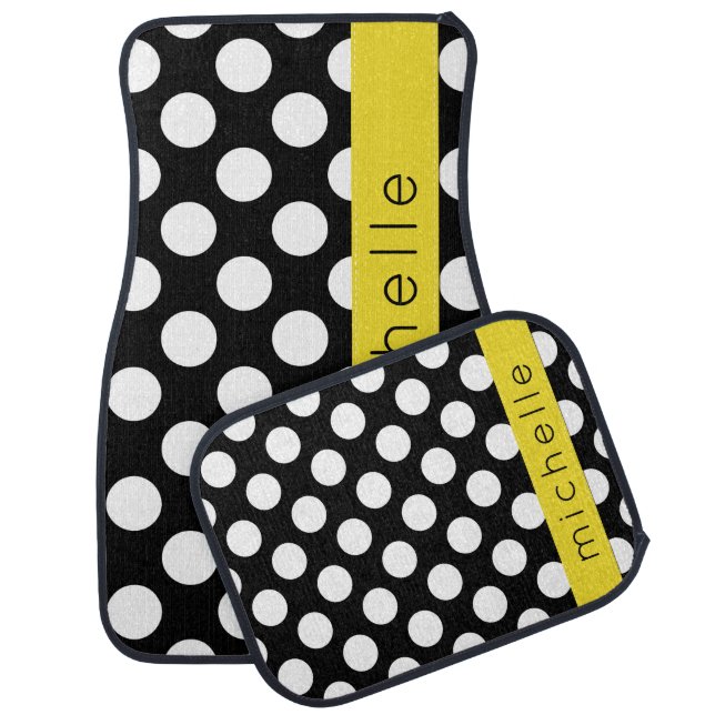 Black and White Polka Dots, Dotted, Your Name Car Floor Mat (Set)