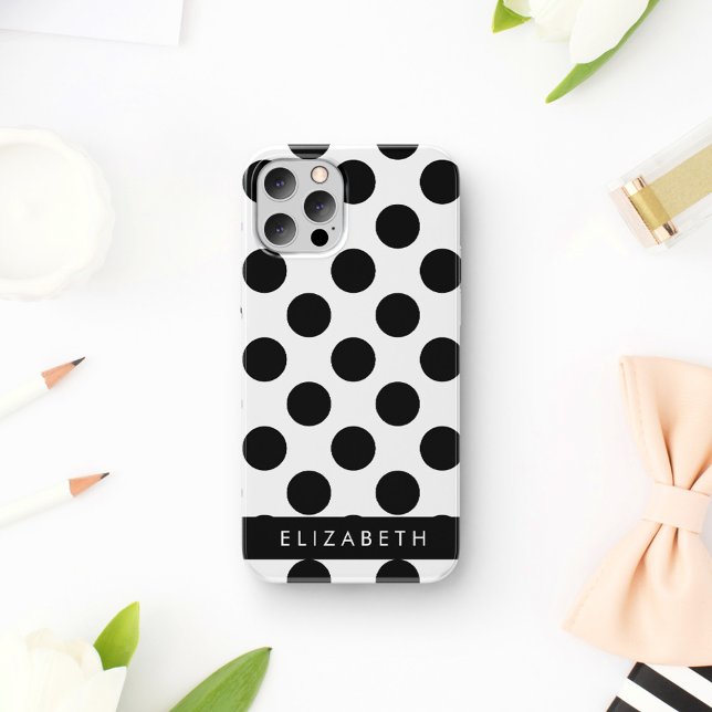 Black and White Polka Dots, Dotted, Your Name Case-Mate iPhone Case (Creator Uploaded)