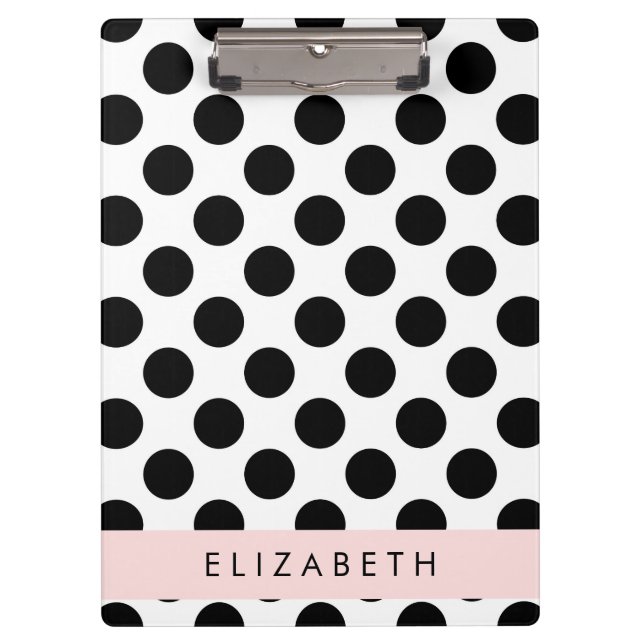 Black and White Polka Dots, Dotted, Your Name Clipboard (Front)