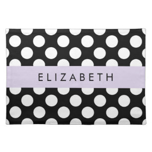 Black and White Polka Dots, Dotted, Your Name Cloth Placemat