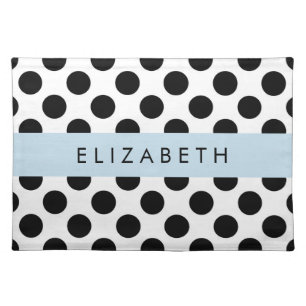 Black and White Polka Dots, Dotted, Your Name Cloth Placemat