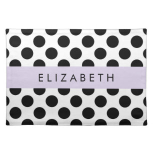 Black and White Polka Dots, Dotted, Your Name Cloth Placemat