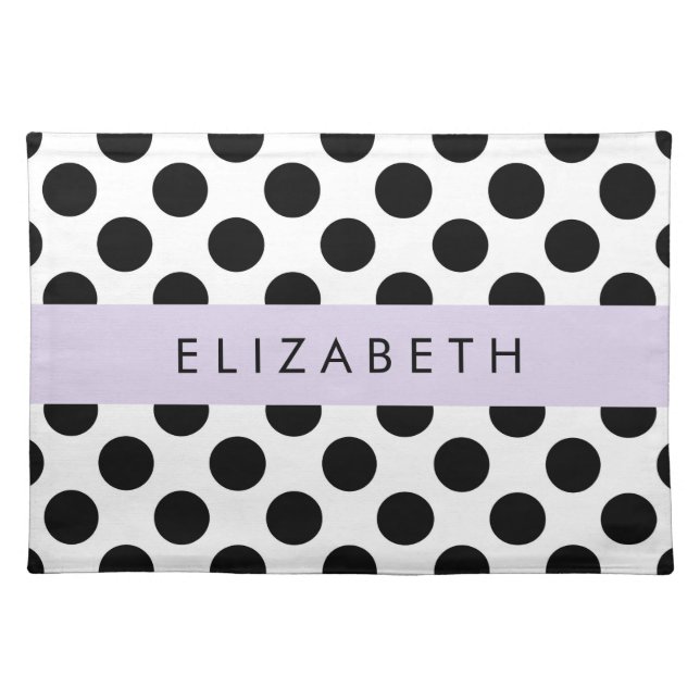 Black and White Polka Dots, Dotted, Your Name Cloth Placemat (Front)