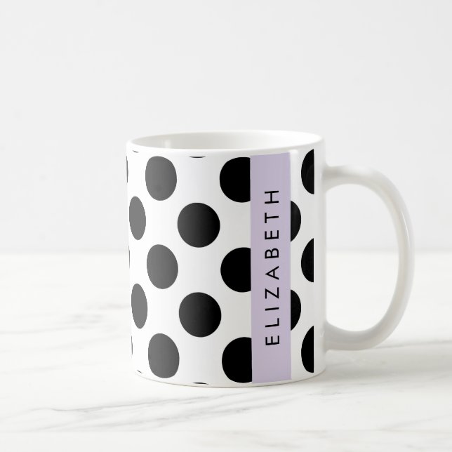 Black and White Polka Dots, Dotted, Your Name Coffee Mug (Right)