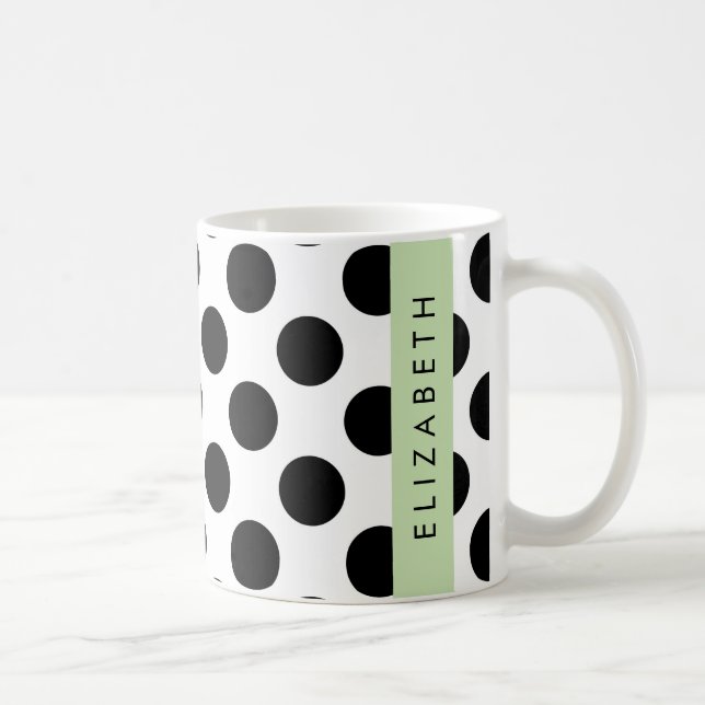 Black and White Polka Dots, Dotted, Your Name Coffee Mug (Right)