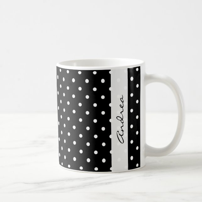 Black and White Polka Dots, Dotted, Your Name Coffee Mug (Right)