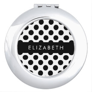 Black and White Polka Dots, Dotted, Your Name Compact Mirror