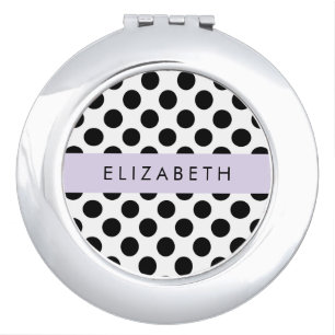 Black and White Polka Dots, Dotted, Your Name Compact Mirror