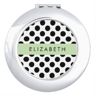 Black and White Polka Dots, Dotted, Your Name Compact Mirror