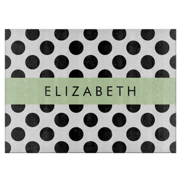 Black and White Polka Dots, Dotted, Your Name Cutting Board (Front)