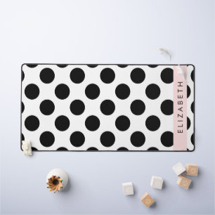 Black and White Polka Dots, Dotted, Your Name Desk Mat