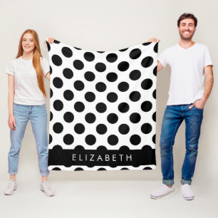 Black and White Polka Dots, Dotted, Your Name Fleece Blanket