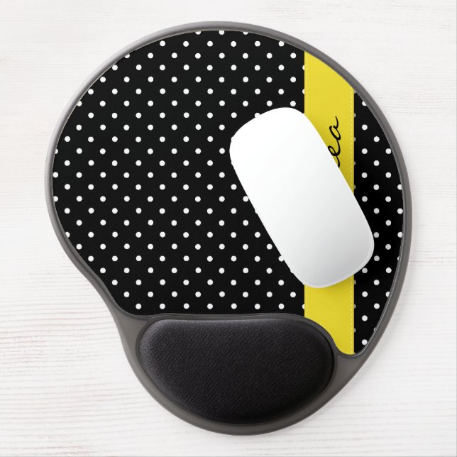 Black and White Polka Dots, Dotted, Your Name Gel Mouse Pad (Left Side)