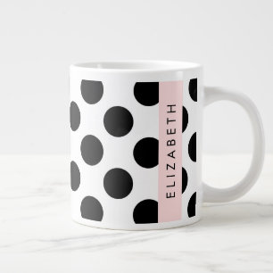 Black and White Polka Dots, Dotted, Your Name Giant Coffee Mug