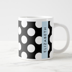 Black and White Polka Dots, Dotted, Your Name Giant Coffee Mug