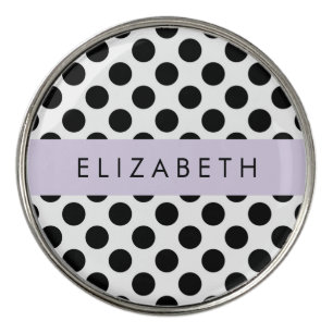 Black and White Polka Dots, Dotted, Your Name Golf Ball Marker