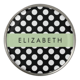 Black and White Polka Dots, Dotted, Your Name Golf Ball Marker