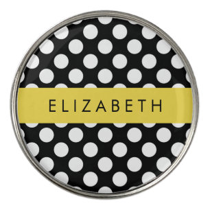Black and White Polka Dots, Dotted, Your Name Golf Ball Marker