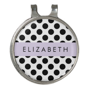 Black and White Polka Dots, Dotted, Your Name Golf Hat Clip