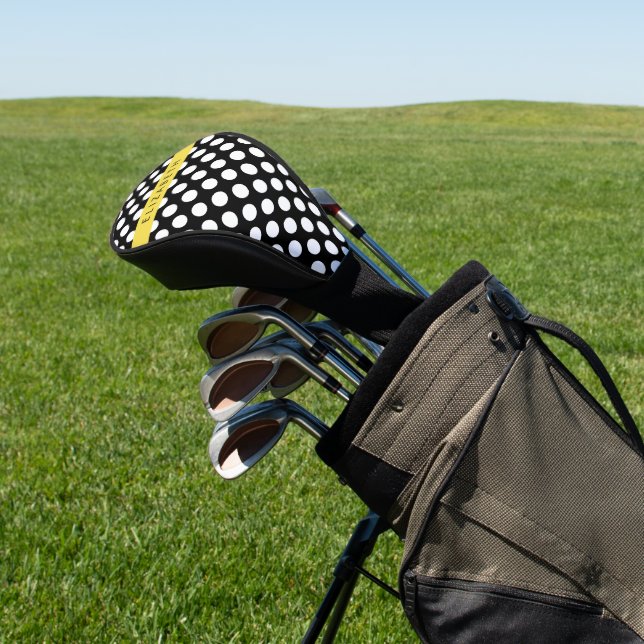 Black and White Polka Dots, Dotted, Your Name Golf Head Cover (In Situ)