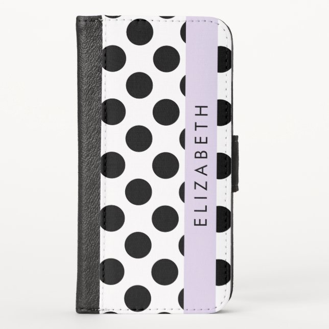 Black and White Polka Dots, Dotted, Your Name iPhone Wallet Case (Front)