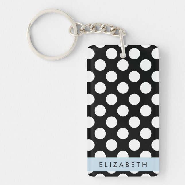 Black and White Polka Dots, Dotted, Your Name Keychain (Front)