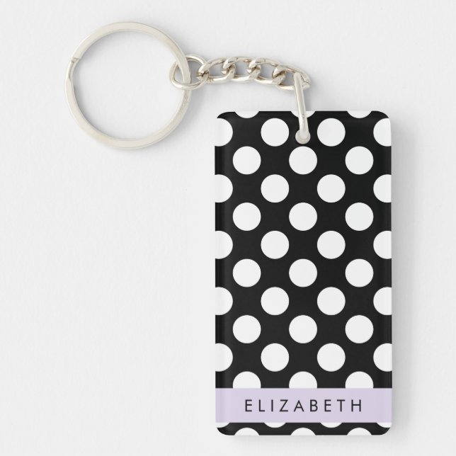 Black and White Polka Dots, Dotted, Your Name Keychain (Front)