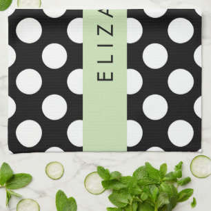 Black and White Polka Dots, Dotted, Your Name Kitchen Towel