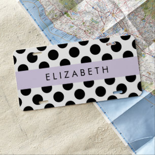 Black and White Polka Dots, Dotted, Your Name License Plate