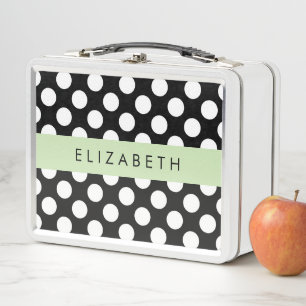 Black and White Polka Dots, Dotted, Your Name Metal Lunch Box