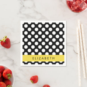 Black and White Polka Dots, Dotted, Your Name Napkins