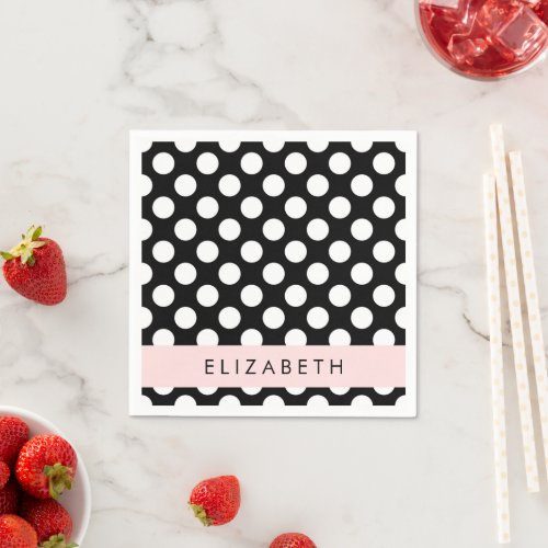 Black and White Polka Dots Dotted Your Name Napkins