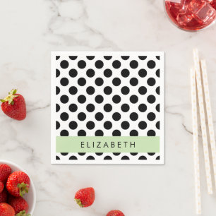 Black and White Polka Dots, Dotted, Your Name Napkins