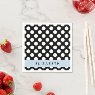 Black and White Polka Dots, Dotted, Your Name Napkins